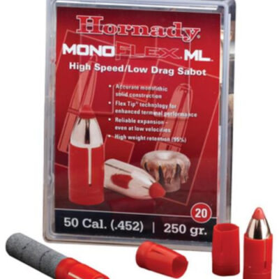 Hornady MonoFlex ML, High Speed/Low Drag, .50 Caliber Sabot with 45 Caliber 250 Grain MonoFlx, Flex Tip, 20 Rounds Per Box, 200 Rounds Per Case