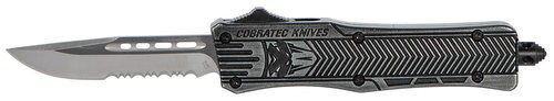 CobraTec CTK-1 Small OTF, 2.75", 440C Stainless Steel, Black Drop Point Serrated, Stonewashed Zinc-Aluminum Alloy