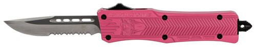 CobraTec CTK-1 Small OTF, 2.75", 440C Stainless Steel, Black Drop Point, Serrated Pink Zinc-Aluminum Alloy