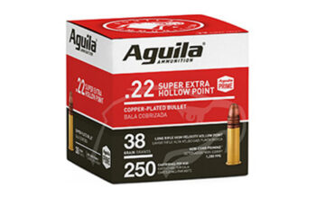 Aguila Super Extra High Velocity .22 LR, 38gr, Copper Plated Hollow Point, 250rd Box