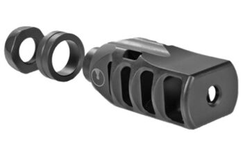 Ultradyne Pegasus Compensator Muzzle Brake with Timing Nut, AR, 556/223, 1/2"x28 Thread, 1.25" Outside Diameter, 416 SS, Black Nitride Finish