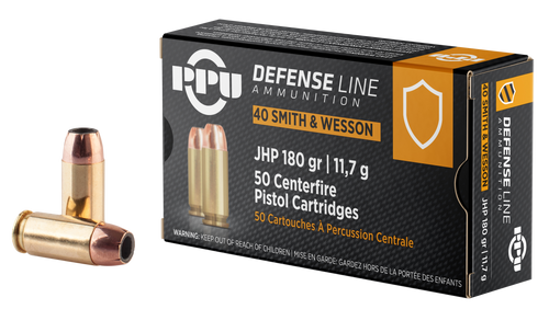 PPU Defense .40 S&W, 180gr, Jacketed Hollow Point, 50rd Box
