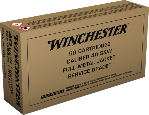 Winchester Service Grade 40 Smith & Wesson 165gr, Full Metal Jacket Flat Nose, 50rd Box