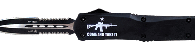 Templar Knife 'Come And Take It' Gen II Large OTF Knife, 3.5" Blade, 5.5" Handle, 440C Part Serrated, Black