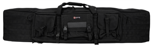 G*Outdoors Double Rifle Case Black 600D Polyester with 2 Padded Pistol Sleeves, MOLLE Webbing & Lockable Zippers 55" L x 12.75" H x 9" W Exterior Dimensions