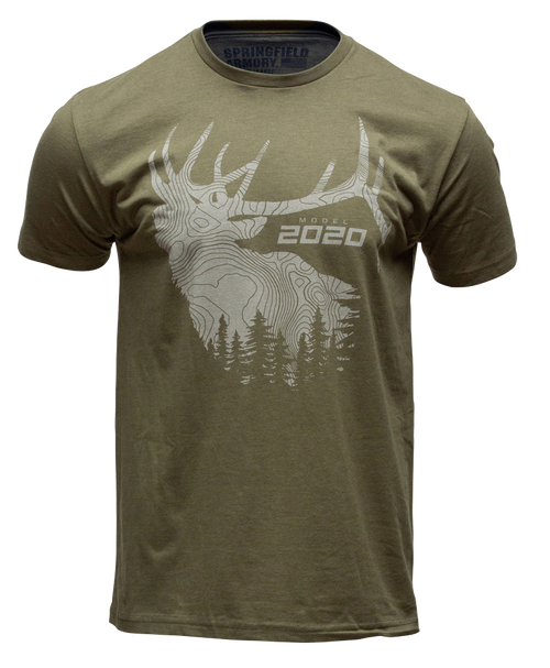 Springfield 2020 Elk Mens T-Shirt Military Green Short Sleeve Small