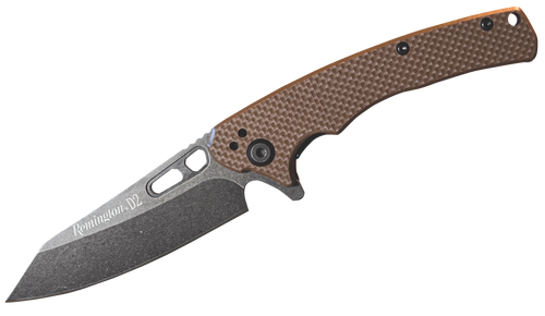 Remington EDC Caping Folding Caper Stonewashed D2 Steel Blade Tan G10 Handle Includes Pocket Clip