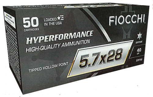 Fiocchi Hyperformance Defense 5.7x28mm, 40gr, Tipped Hollow Point, 50rd Box