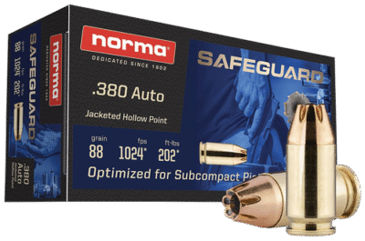 Norma Safeguard 380 ACP, 88gr, Jacketed Hollow Point, 50rd Box