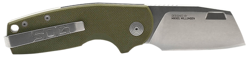 S.O.G Stout FLK 2.10" Folding Cleaver Stonewashed Cryo D2 Steel Blade, Olive Drab Green Textured G10/SS Handle Presentation Box