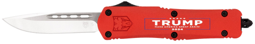 CobraTec Knives FS-3 Trump 2024 Medium OTF Drop Point Plain Satin D2 Steel Blade, 4.50" Red Trump, Make America Great Again Aluminum Cerakoted Handle