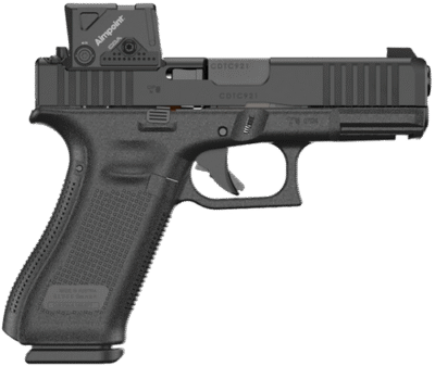 GLOCK 45 MOS 9mm, 4" Marksman Barrel, nDLC Black, MOS8 Optic Cut, Aimpoint COA Optic Mounted, Ambi Slide Stop, Flared Mag, No Grooves, 3x17rd
