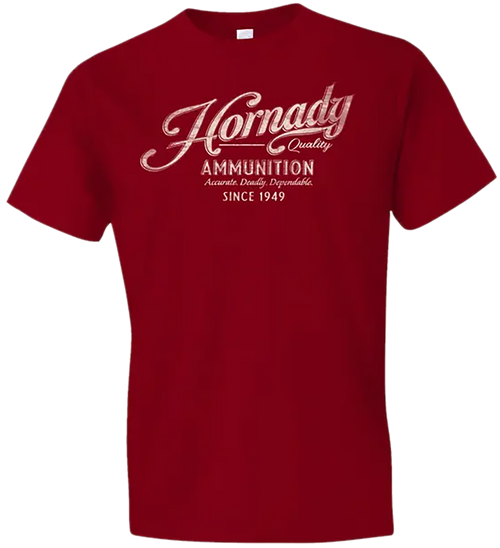 Hornady Gear Vintage Script Red Cotton Semi-Fitted 2XL