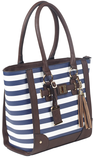 Bulldog Cases Tote Purse Holster, Fits Most Small Autos, Navy Blue and White Stripe Color, Leather