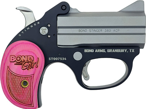 Bond Stinger Girl 380 ACP, 3" Barrel, Black Frame, Pink Wood Grip, 2rd