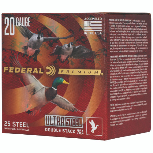 Federal Ultra Steel 20 Ga, 3", 1oz, Double Stack #2/4 Shot, 25rd Box