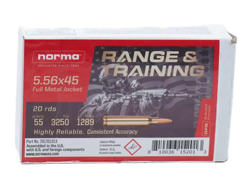 Norma Range & Training 5.56x45mm, 55gr, Full Metal Jacket, 20rd box